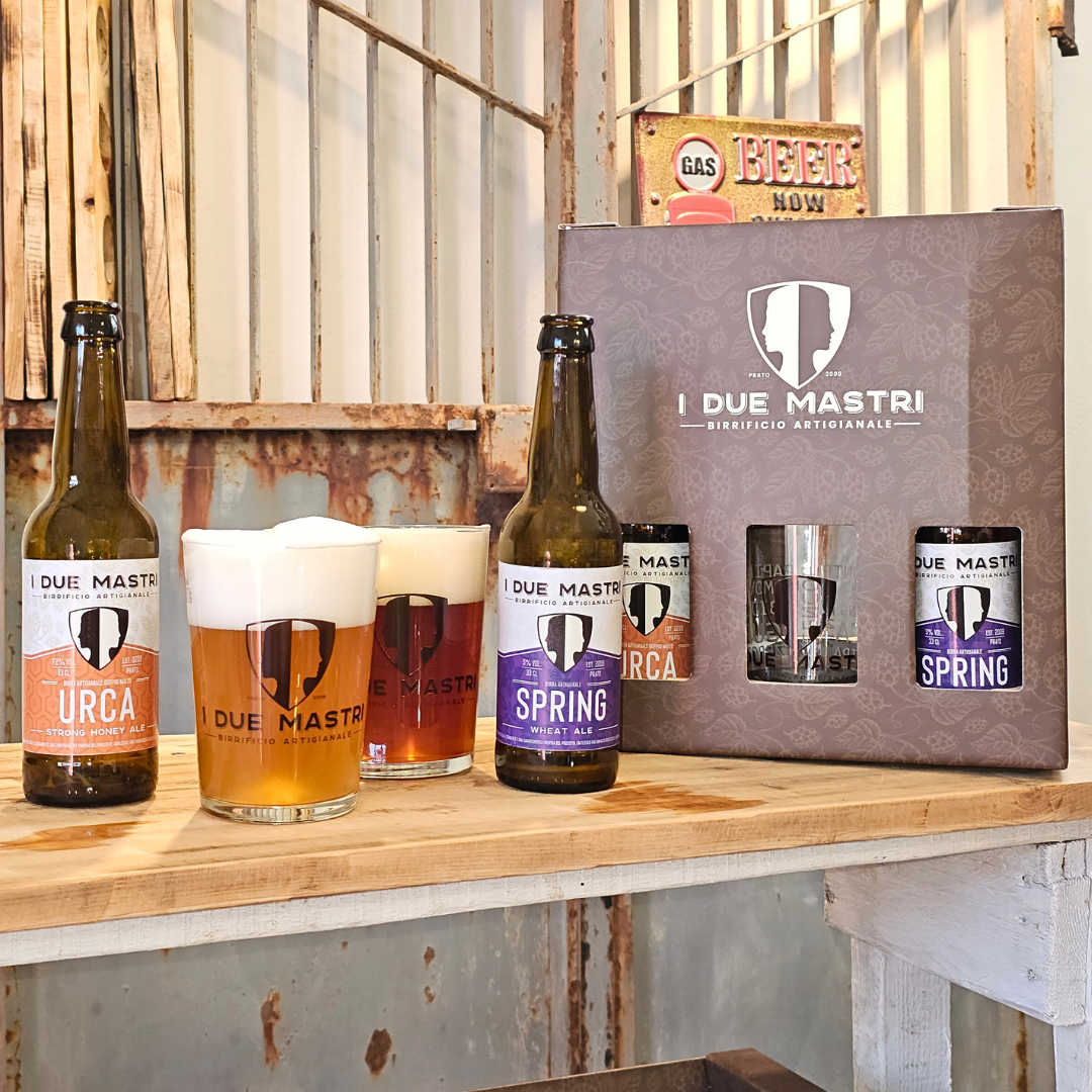 MEDIUM GIFT PACK - 4 birre e 2 bicchieri in confezione regalo I DUE MASTRI
